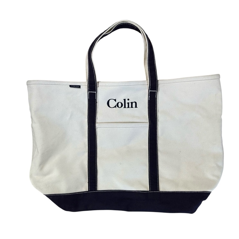Lands’ End Extra Large 5 Pocket Long Handle Canvas Tote Bag Monogrammed Colin